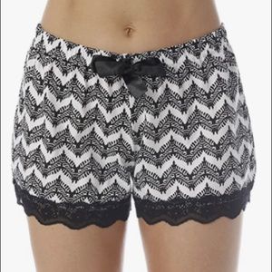 Black and White Pajama Shorts with Lace Trim